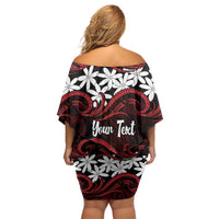 Personalised Cook Islands Atiu Enuamanu Off Shoulder Short Dress Tiare Maori Polynesian Waves Tattoo LT14 - Polynesian Pride
