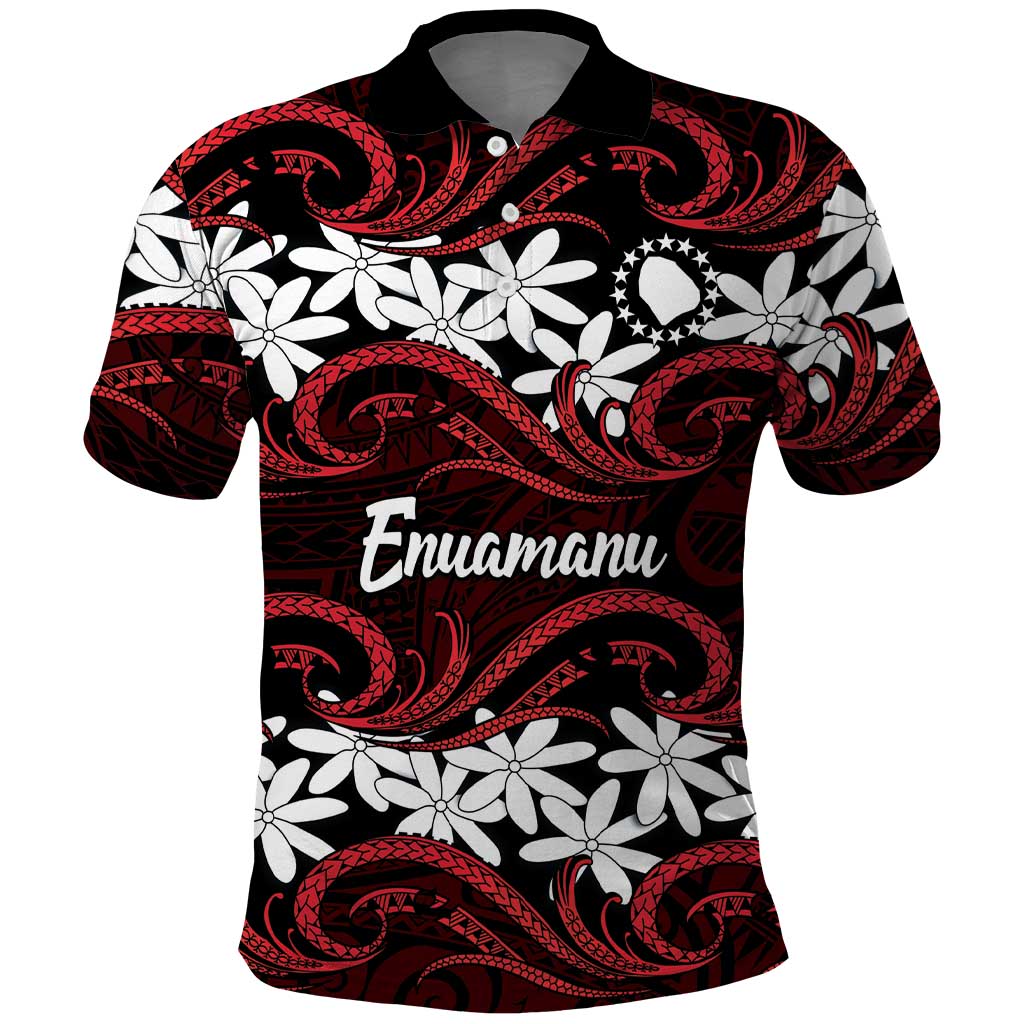 Personalised Cook Islands Atiu Enuamanu Polo Shirt Tiare Maori Polynesian Waves Tattoo
