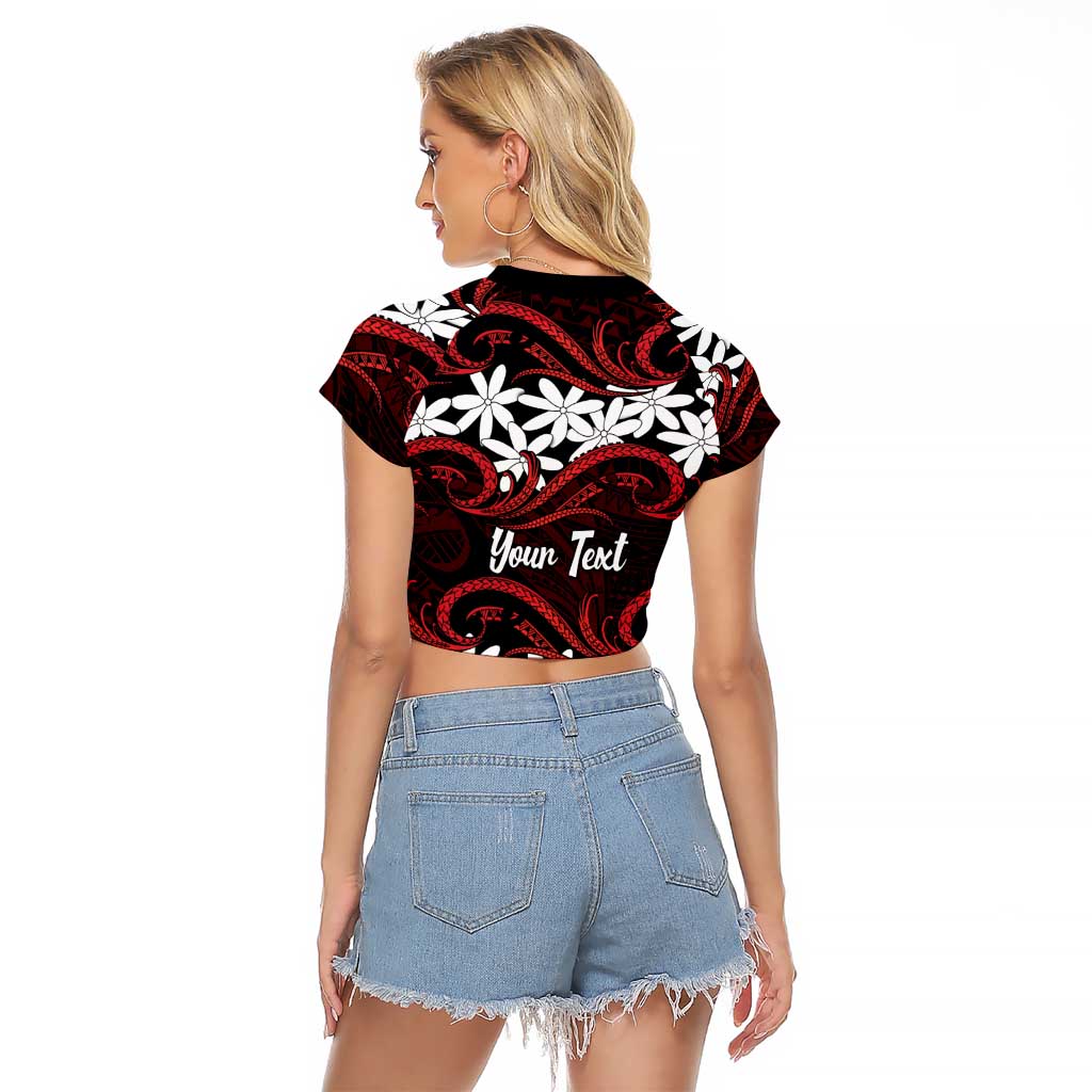 Personalised Cook Islands Atiu Enuamanu Raglan Cropped T Shirt Tiare Maori Polynesian Waves Tattoo LT14 - Polynesian Pride