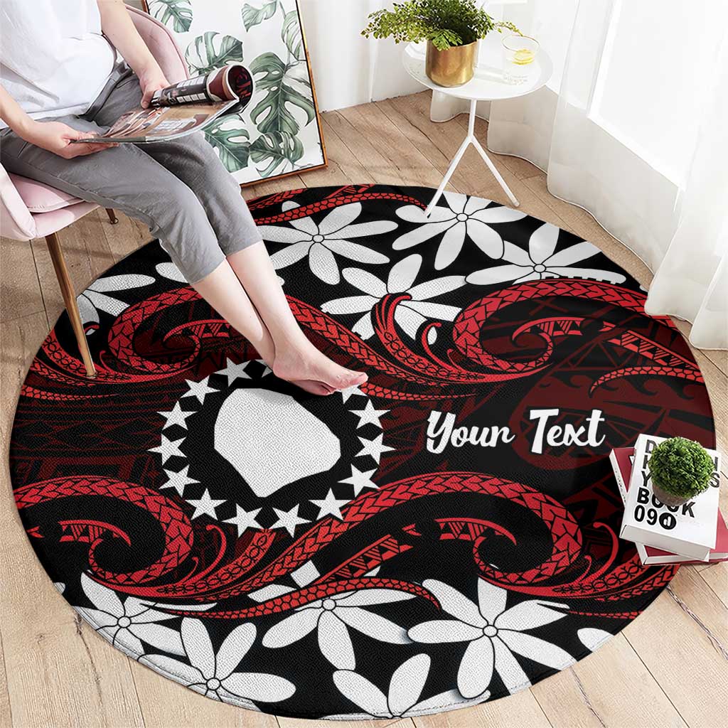Personalised Cook Islands Atiu Enuamanu Round Carpet Tiare Maori Polynesian Waves Tattoo