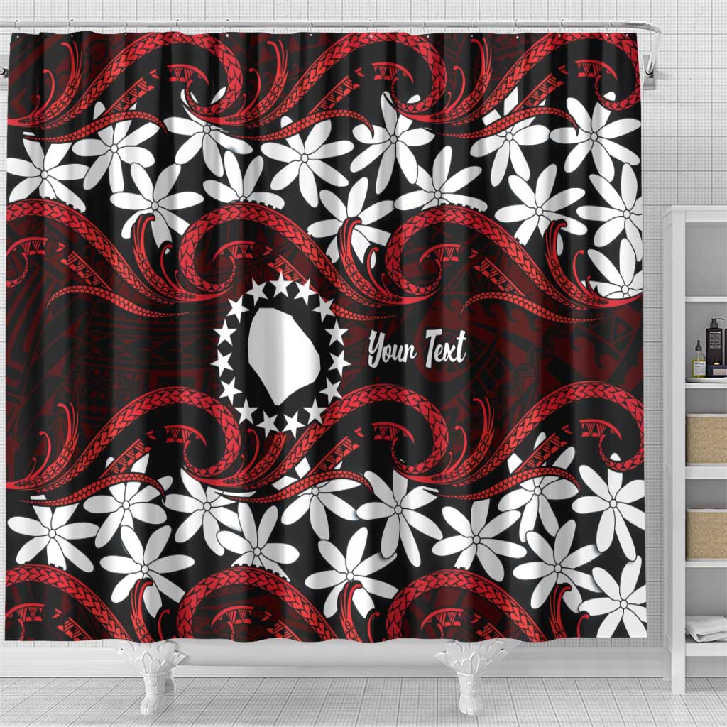 Personalised Cook Islands Atiu Enuamanu Shower Curtain Tiare Maori Polynesian Waves Tattoo