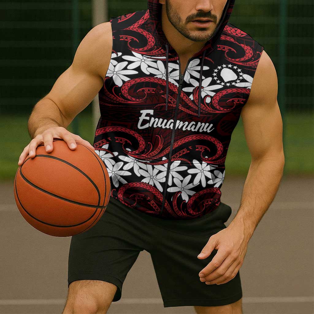 Personalised Cook Islands Atiu Enuamanu Sleeveless Zip Hoodie Tiare Maori Polynesian Waves Tattoo LT14 - Polynesian Pride