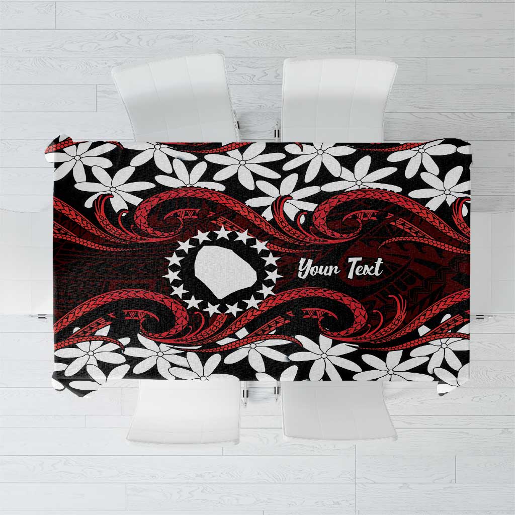 Personalised Cook Islands Atiu Enuamanu Tablecloth Tiare Maori Polynesian Waves Tattoo
