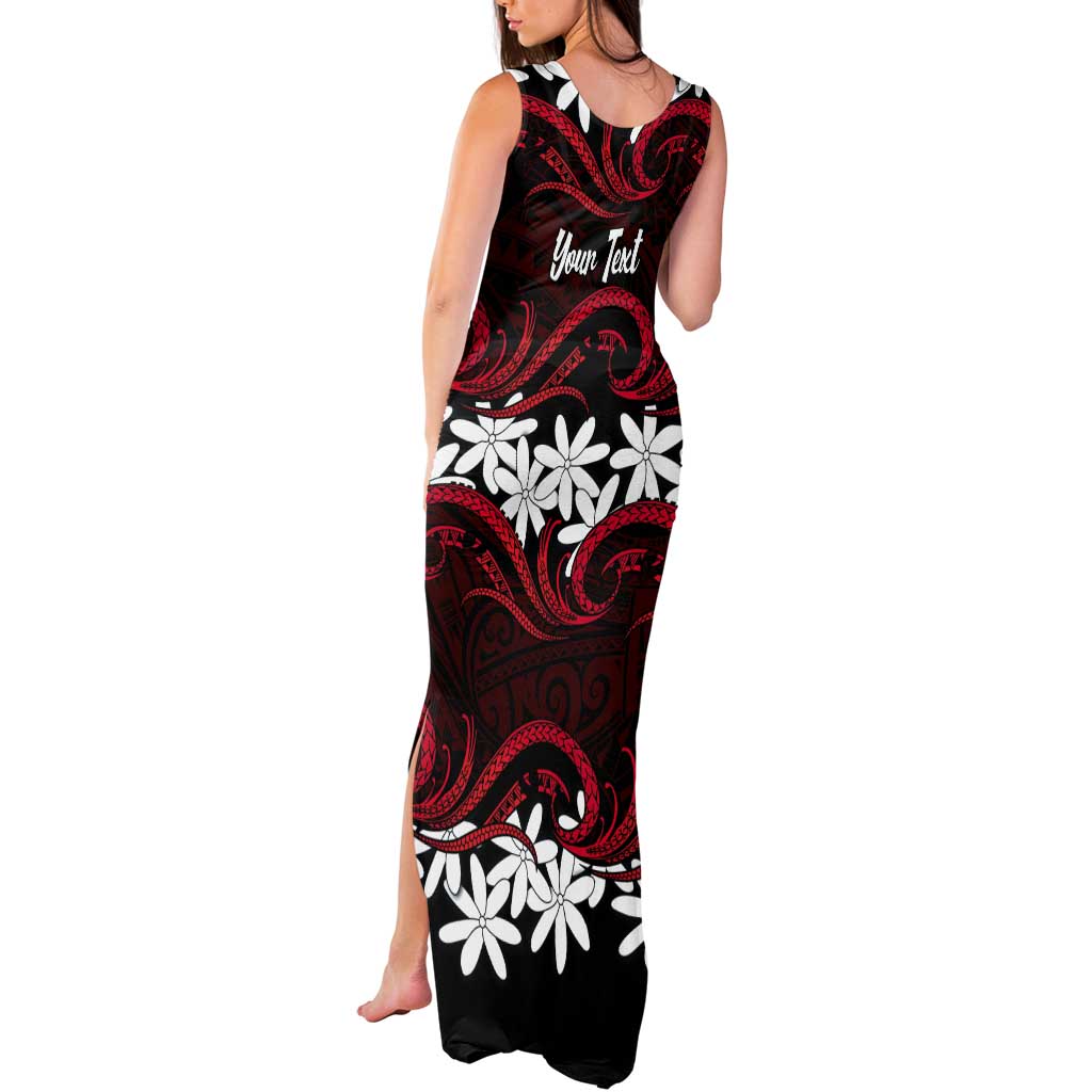 Personalised Cook Islands Atiu Enuamanu Tank Maxi Dress Tiare Maori Polynesian Waves Tattoo LT14 - Polynesian Pride