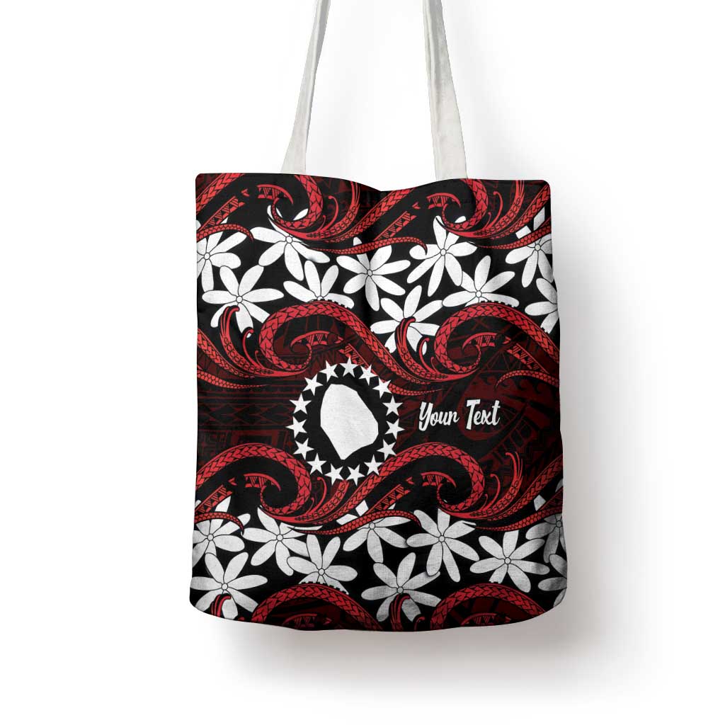 Personalised Cook Islands Atiu Enuamanu Tote Bag Tiare Maori Polynesian Waves Tattoo