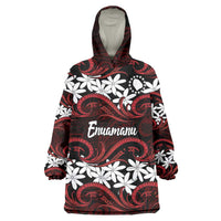 Personalised Cook Islands Atiu Enuamanu Wearable Blanket Hoodie Tiare Maori Polynesian Waves Tattoo LT14 One Size Red - Polynesian Pride
