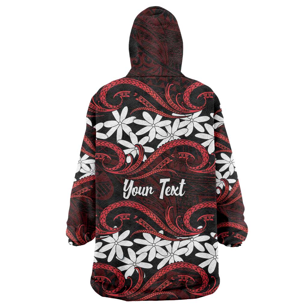 Personalised Cook Islands Atiu Enuamanu Wearable Blanket Hoodie Tiare Maori Polynesian Waves Tattoo LT14 - Polynesian Pride