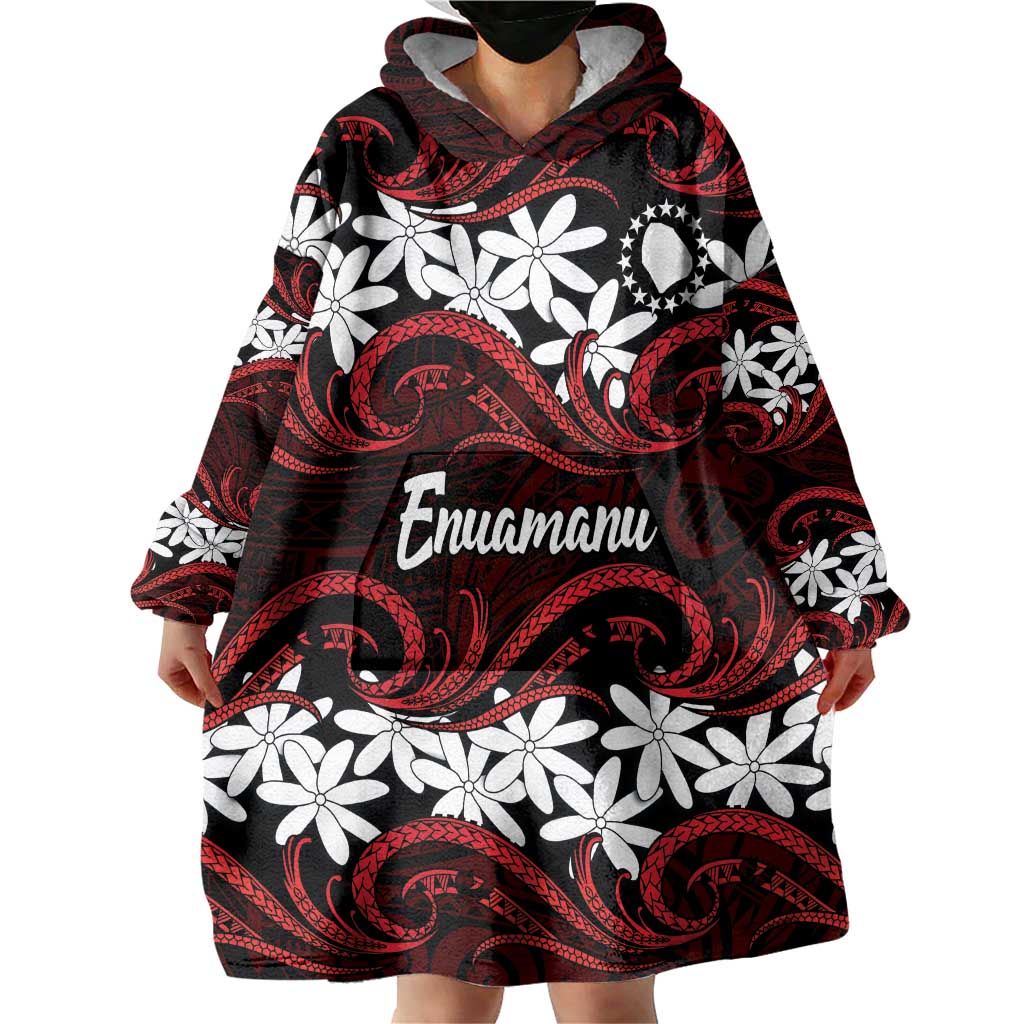 Personalised Cook Islands Atiu Enuamanu Wearable Blanket Hoodie Tiare Maori Polynesian Waves Tattoo LT14 - Polynesian Pride