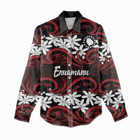 Personalised Cook Islands Atiu Enuamanu Women Casual Shirt Tiare Maori Polynesian Waves Tattoo LT14 - Polynesian Pride