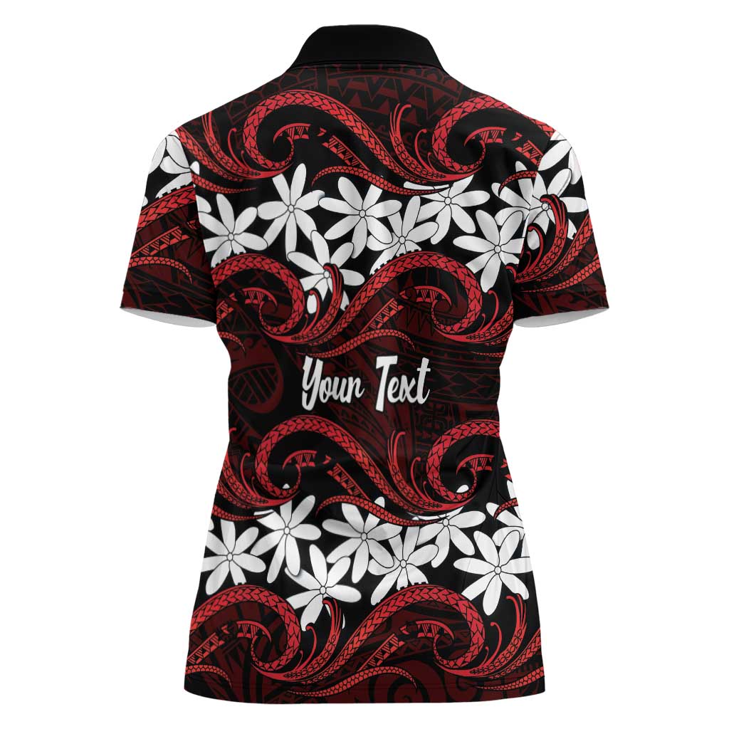 Personalised Cook Islands Atiu Enuamanu Women Polo Shirt Tiare Maori Polynesian Waves Tattoo LT14 - Polynesian Pride