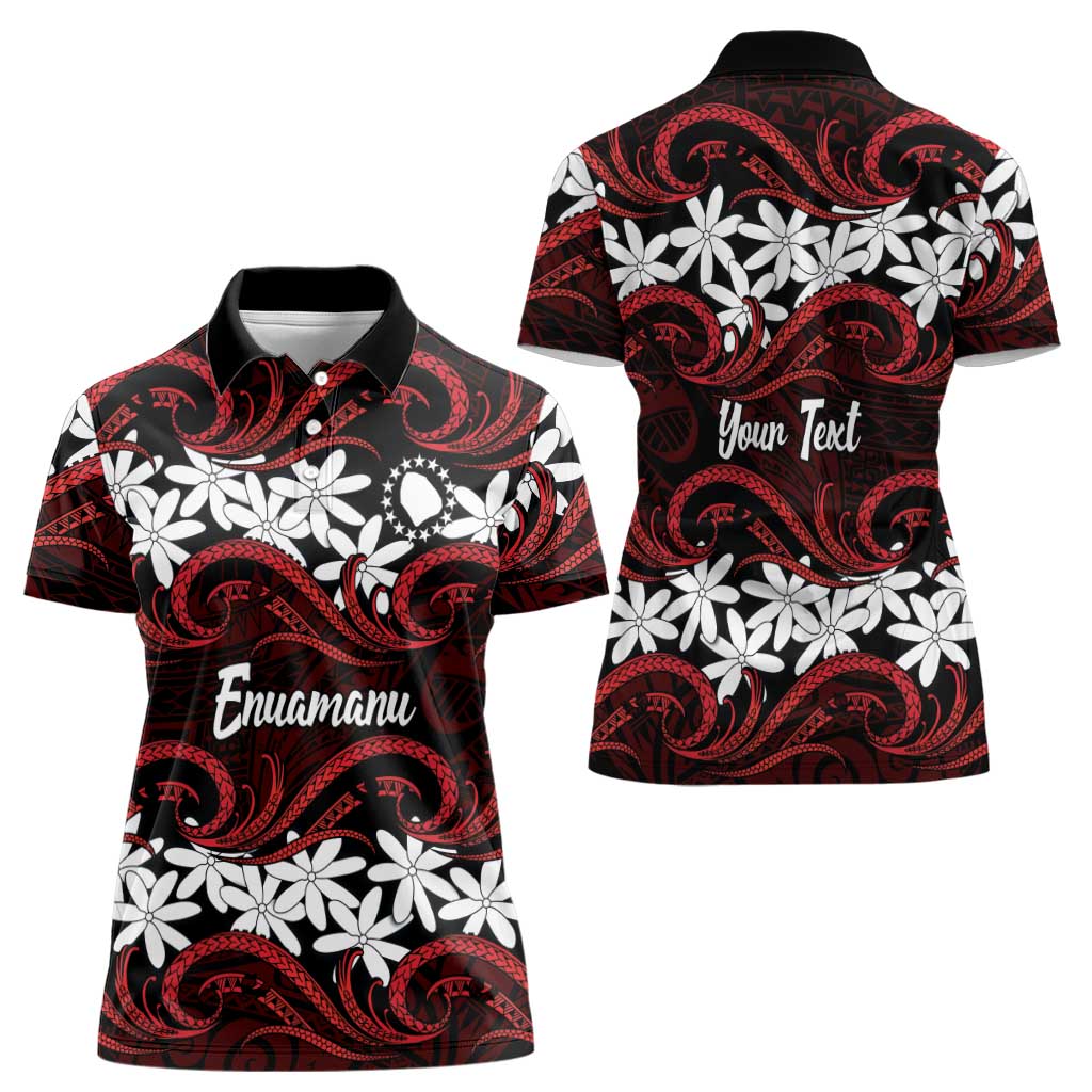 Personalised Cook Islands Atiu Enuamanu Women Polo Shirt Tiare Maori Polynesian Waves Tattoo LT14 - Polynesian Pride