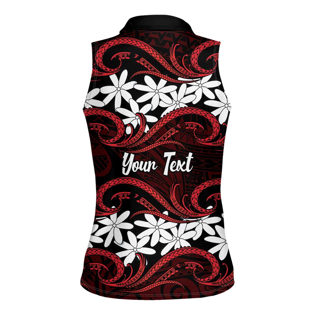 Personalised Cook Islands Atiu Enuamanu Women Sleeveless Polo Shirt Tiare Maori Polynesian Waves Tattoo LT14 - Polynesian Pride