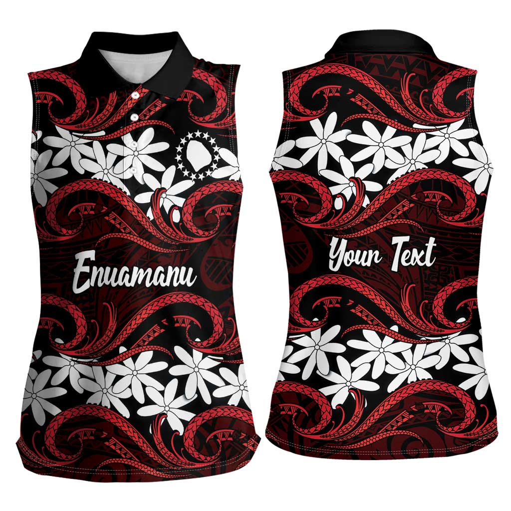 Personalised Cook Islands Atiu Enuamanu Women Sleeveless Polo Shirt Tiare Maori Polynesian Waves Tattoo LT14 - Polynesian Pride