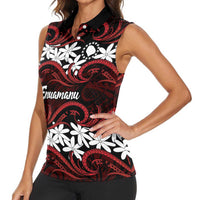 Personalised Cook Islands Atiu Enuamanu Women Sleeveless Polo Shirt Tiare Maori Polynesian Waves Tattoo LT14 - Polynesian Pride