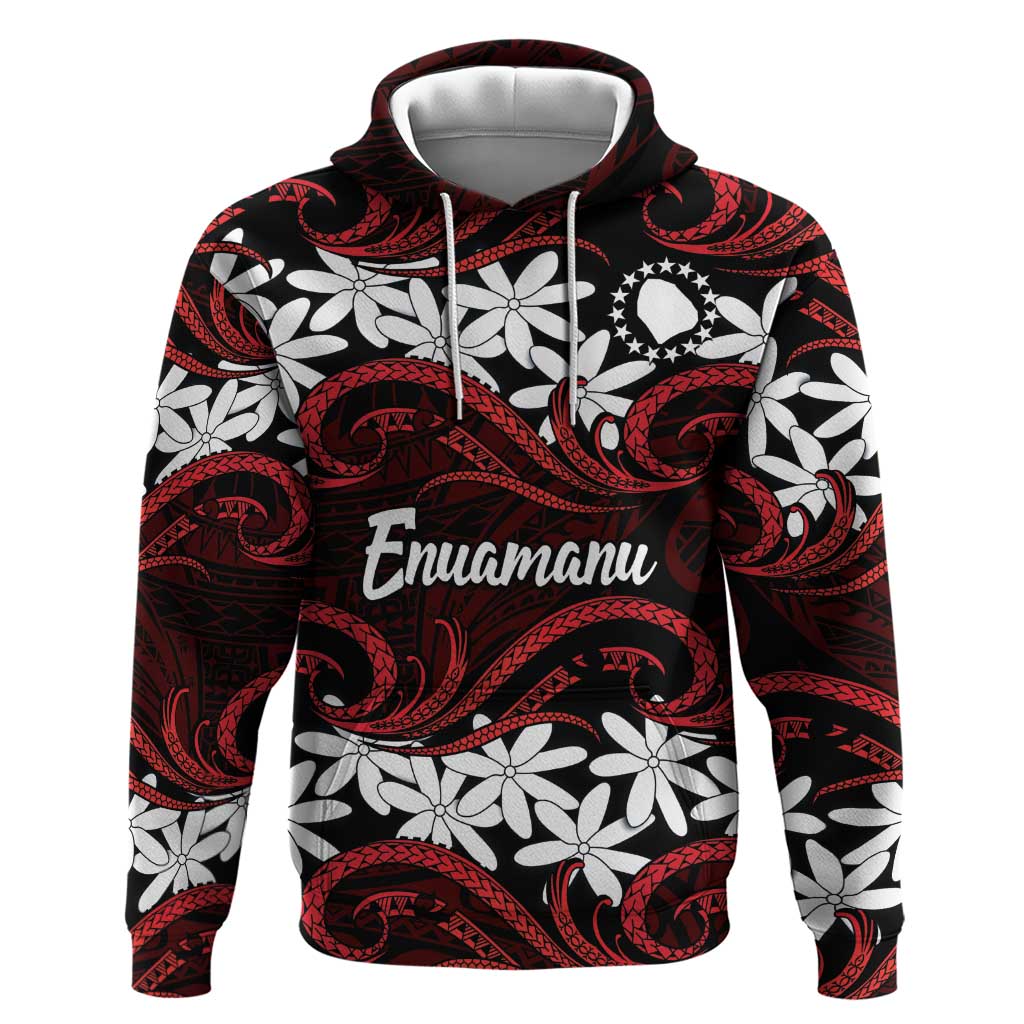 Personalised Cook Islands Atiu Enuamanu Zip Hoodie Tiare Maori Polynesian Waves Tattoo LT14 Pullover Hoodie Red - Polynesian Pride