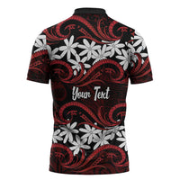 Personalised Cook Islands Atiu Enuamanu Zipper Polo Shirt Tiare Maori Polynesian Waves Tattoo LT14 - Polynesian Pride