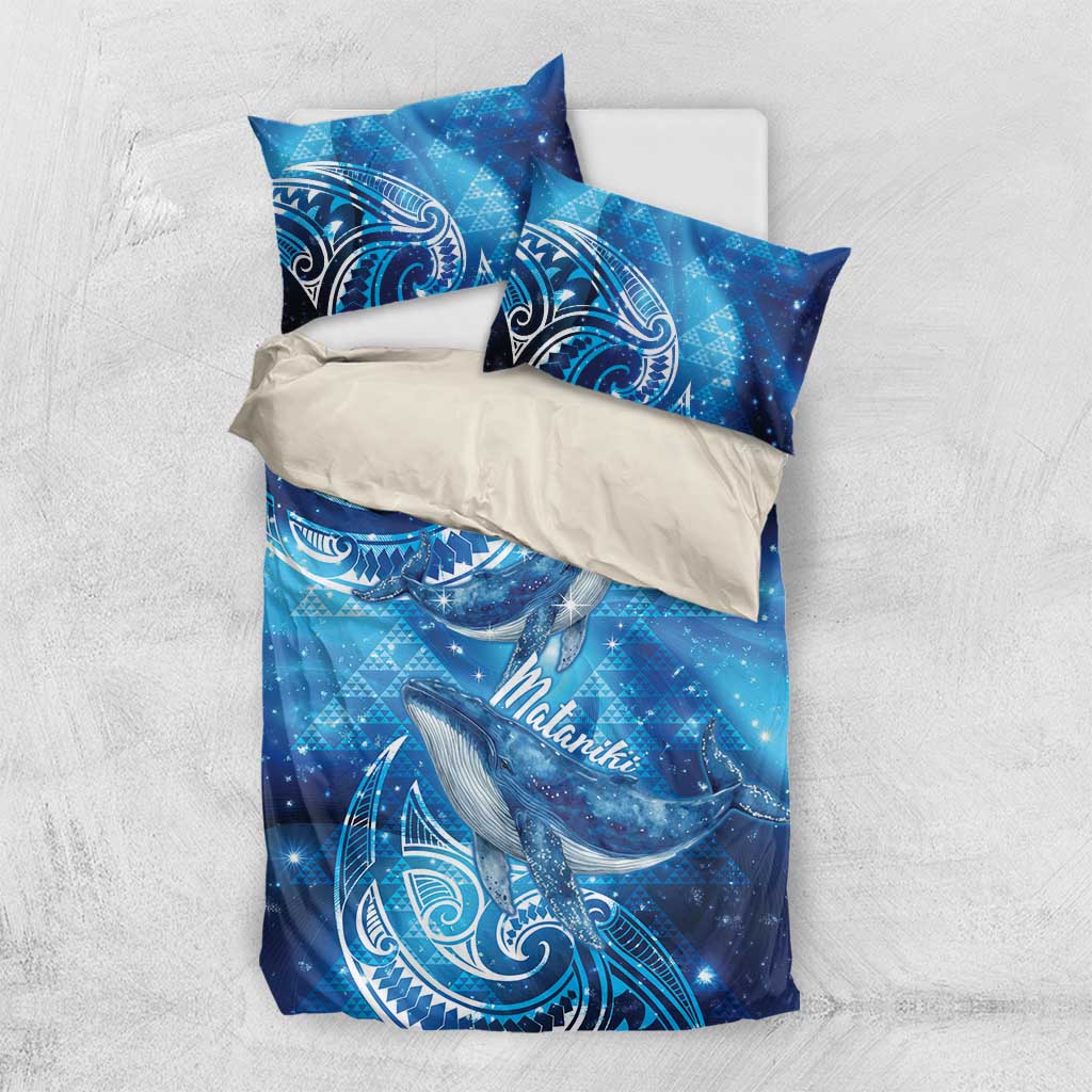New Zealand Humpback Whale Matariki Bedding Set Maori New Year Taniko Niho Taniwha LT14 US Twin 172cm x 218cm Blue - Polynesian Pride