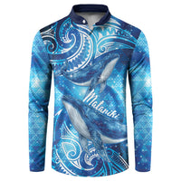 New Zealand Humpback Whale Matariki Button Sweatshirt Maori New Year Taniko Niho Taniwha LT14 Blue - Polynesian Pride