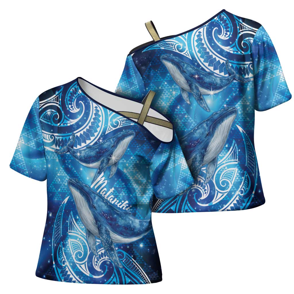 New Zealand Humpback Whale Matariki Cross Shoulder Shirt Maori New Year Taniko Niho Taniwha LT14 - Polynesian Pride