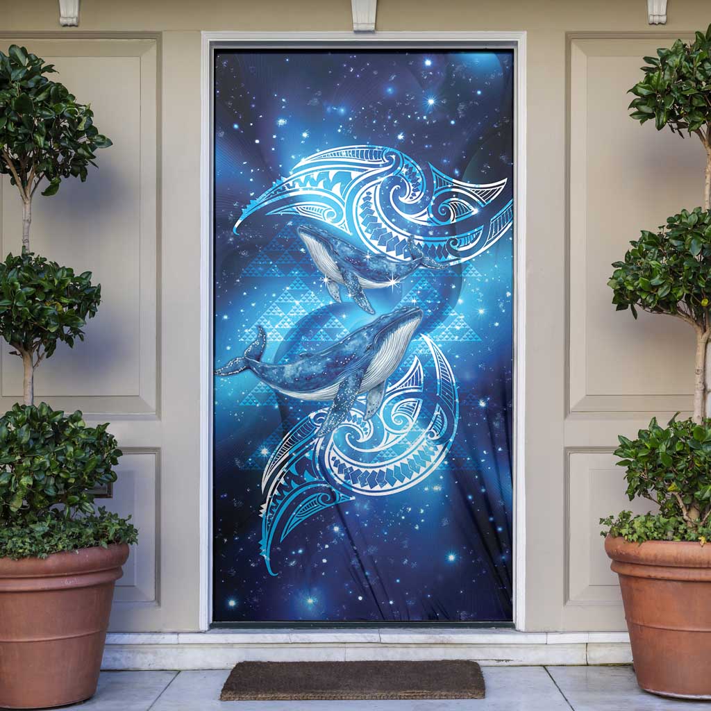 New Zealand Humpback Whale Matariki Door Cover Maori New Year Taniko Niho Taniwha LT14 Blue - Polynesian Pride