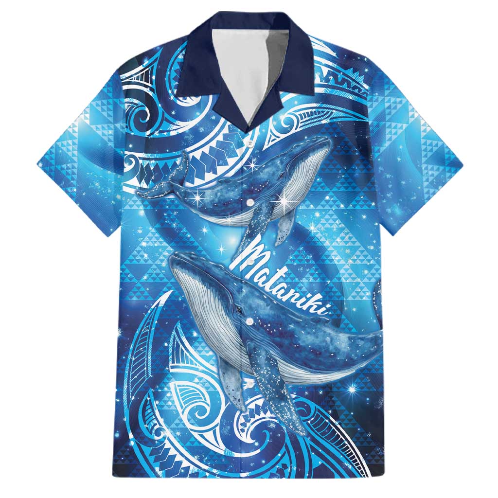 New Zealand Humpback Whale Matariki Family Matching Mermaid Dress and Hawaiian Shirt Maori New Year Taniko Niho Taniwha LT14 Dad's Shirt - Short Sleeve Blue - Polynesian Pride
