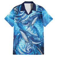 New Zealand Humpback Whale Matariki Family Matching Off Shoulder Short Dress and Hawaiian Shirt Maori New Year Taniko Niho Taniwha LT14 Dad's Shirt - Short Sleeve Blue - Polynesian Pride