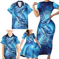 New Zealand Humpback Whale Matariki Family Matching Short Sleeve Bodycon Dress and Hawaiian Shirt Maori New Year Taniko Niho Taniwha LT14 - Polynesian Pride