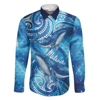 New Zealand Humpback Whale Matariki Family Matching Short Sleeve Bodycon Dress and Hawaiian Shirt Maori New Year Taniko Niho Taniwha LT14 Dad's Shirt - Long Sleeve Blue - Polynesian Pride