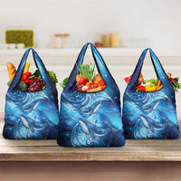 New Zealand Humpback Whale Matariki Grocery Bag Maori New Year Taniko Niho Taniwha LT14 3-pack One Size Blue - Polynesian Pride