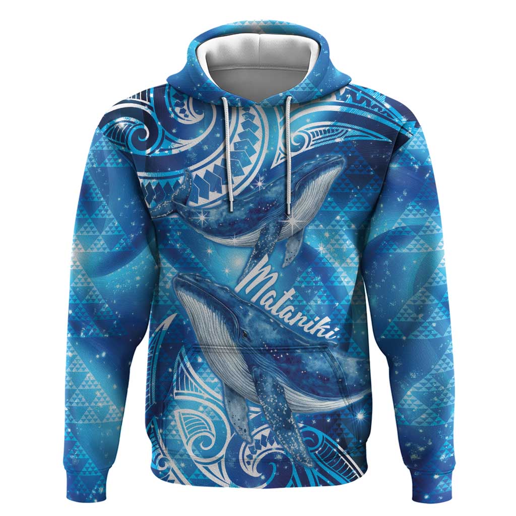 New Zealand Humpback Whale Matariki Hoodie Maori New Year Taniko Niho Taniwha LT14 Pullover Hoodie Blue - Polynesian Pride