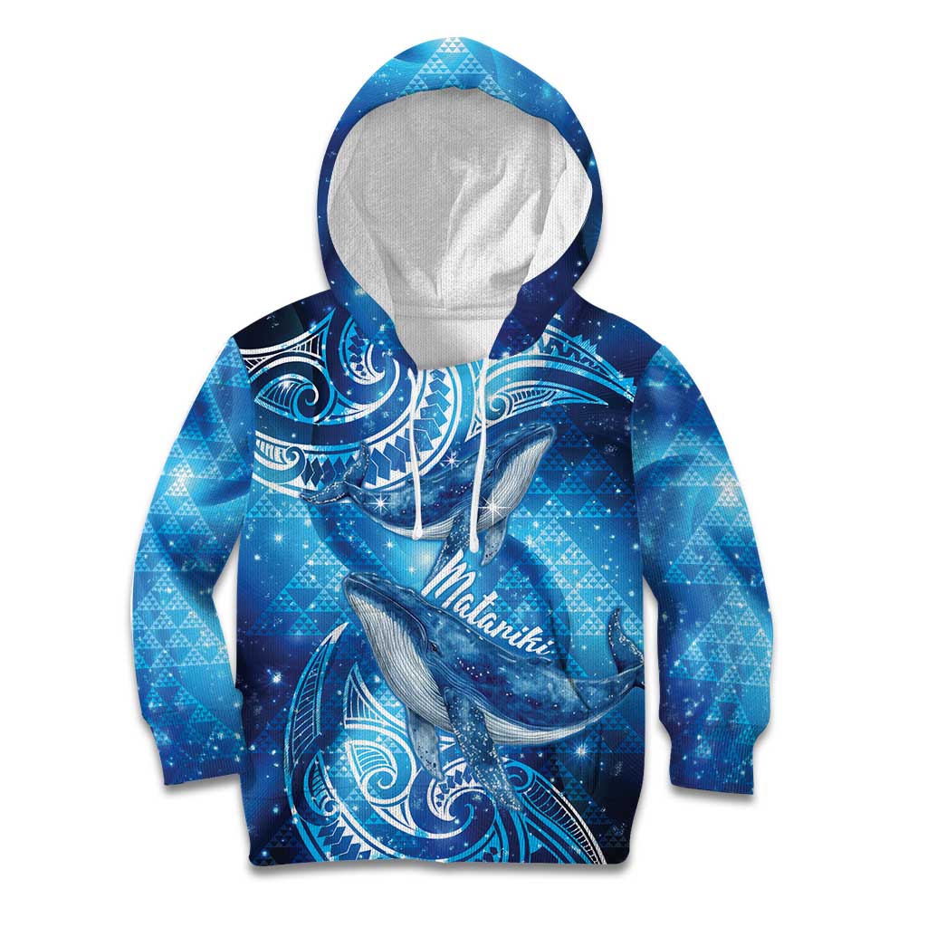 New Zealand Humpback Whale Matariki Kid Hoodie Maori New Year Taniko Niho Taniwha LT14 Hoodie Blue - Polynesian Pride