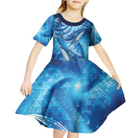 New Zealand Humpback Whale Matariki Kid Short Sleeve Dress Maori New Year Taniko Niho Taniwha LT14 - Polynesian Pride