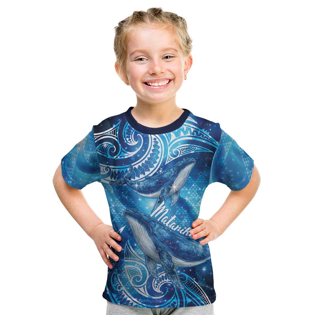 New Zealand Humpback Whale Matariki Kid T Shirt Maori New Year Taniko Niho Taniwha LT14 Blue - Polynesian Pride