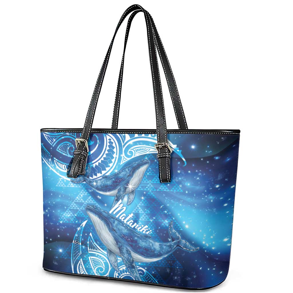 New Zealand Humpback Whale Matariki Leather Tote Bag Maori New Year Taniko Niho Taniwha LT14 - Polynesian Pride