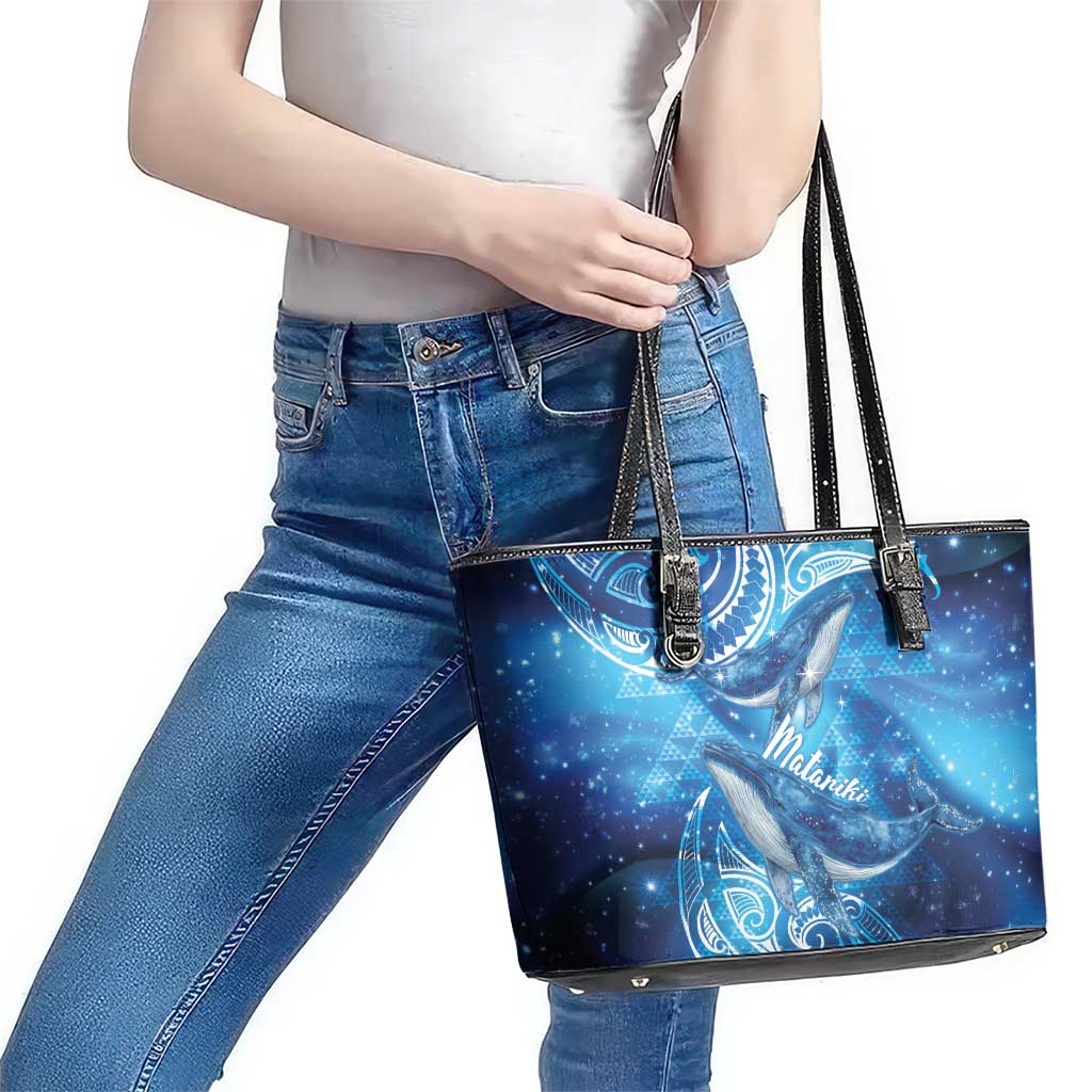 New Zealand Humpback Whale Matariki Leather Tote Bag Maori New Year Taniko Niho Taniwha LT14 - Polynesian Pride