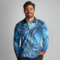 New Zealand Humpback Whale Matariki Long Sleeve Polo Shirt Maori New Year Taniko Niho Taniwha LT14 - Polynesian Pride