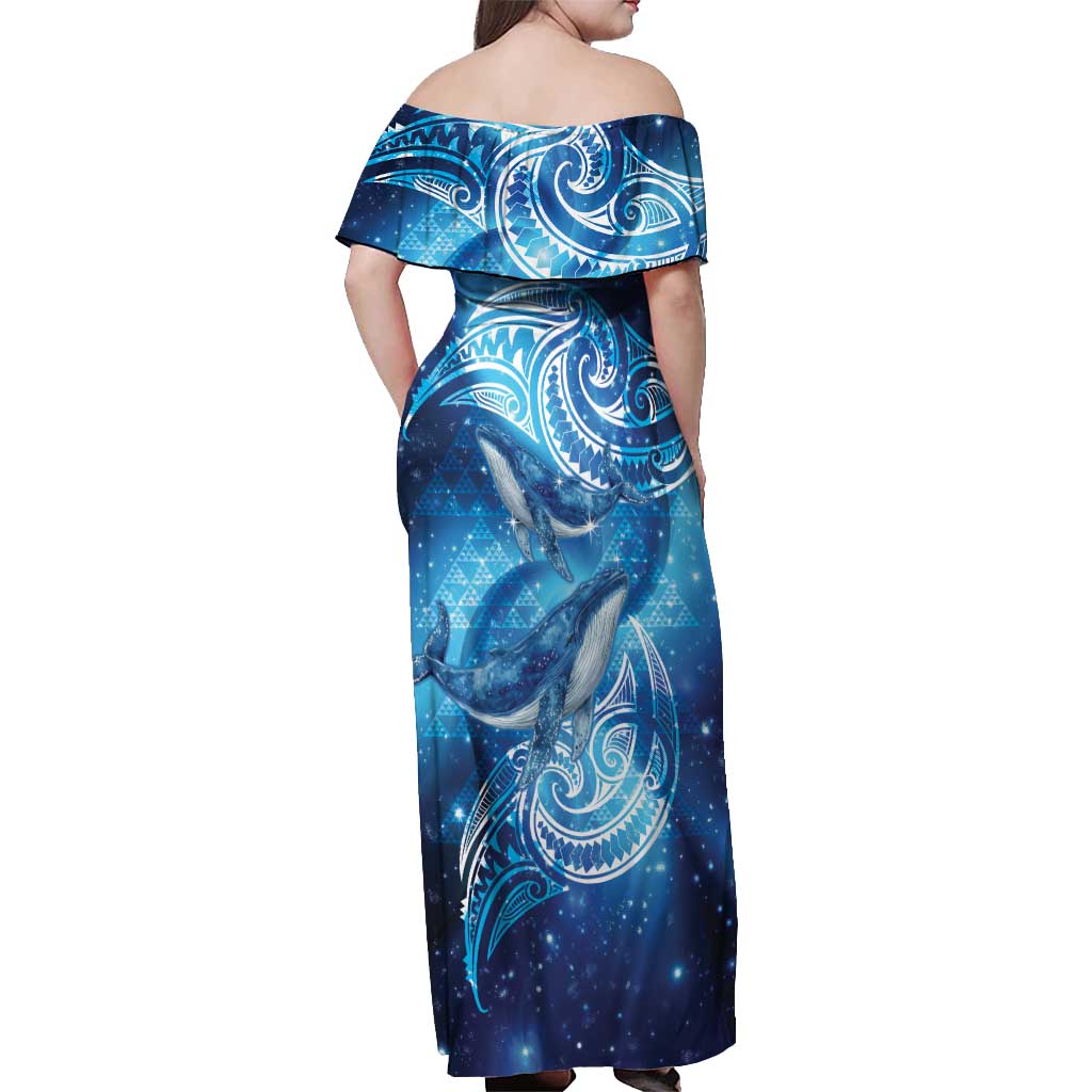 New Zealand Humpback Whale Matariki Off Shoulder Maxi Dress Maori New Year Taniko Niho Taniwha LT14 - Polynesian Pride