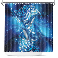 New Zealand Humpback Whale Matariki Shower Curtain Maori New Year Taniko Niho Taniwha LT14 Blue - Polynesian Pride