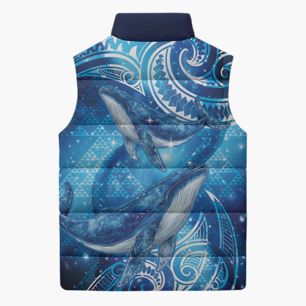 New Zealand Humpback Whale Matariki Sleeveless Puffer Jacket Maori New Year Taniko Niho Taniwha