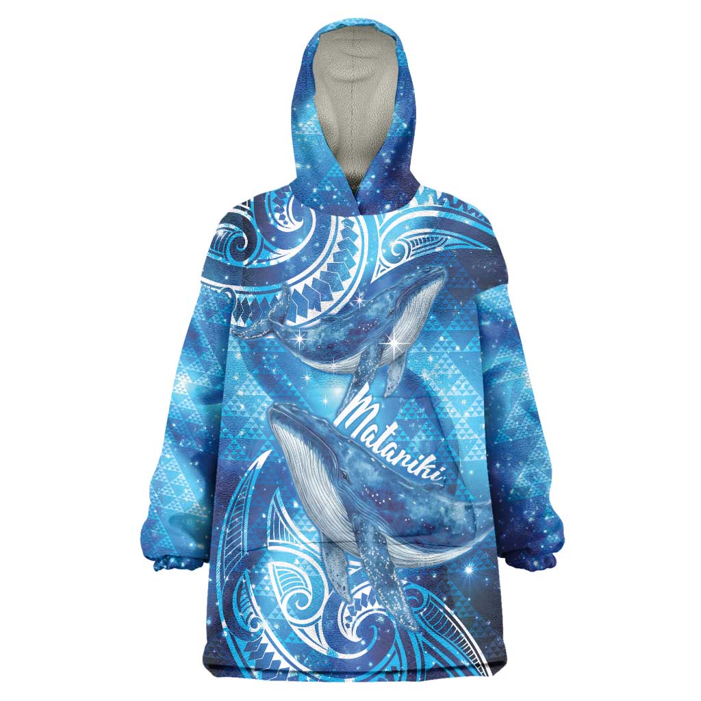 New Zealand Humpback Whale Matariki Wearable Blanket Hoodie Maori New Year Taniko Niho Taniwha LT14 One Size Blue - Polynesian Pride