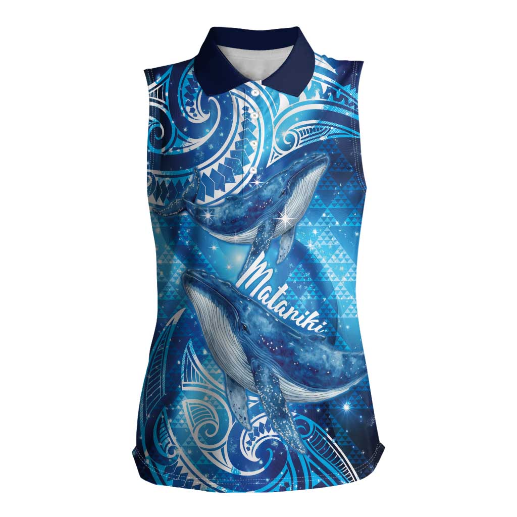 New Zealand Humpback Whale Matariki Women Sleeveless Polo Shirt Maori New Year Taniko Niho Taniwha