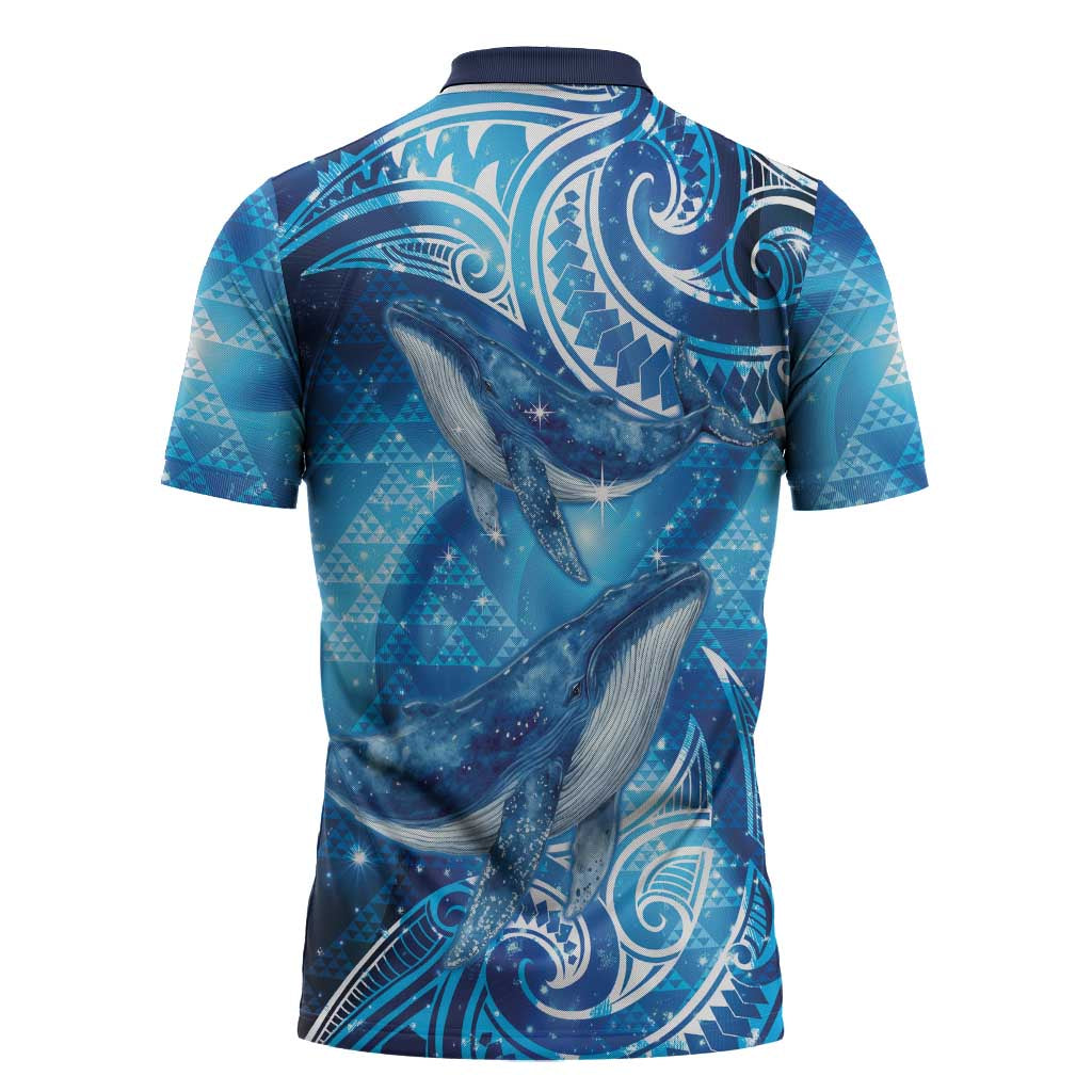 New Zealand Humpback Whale Matariki Zipper Polo Shirt Maori New Year Taniko Niho Taniwha LT14 - Polynesian Pride
