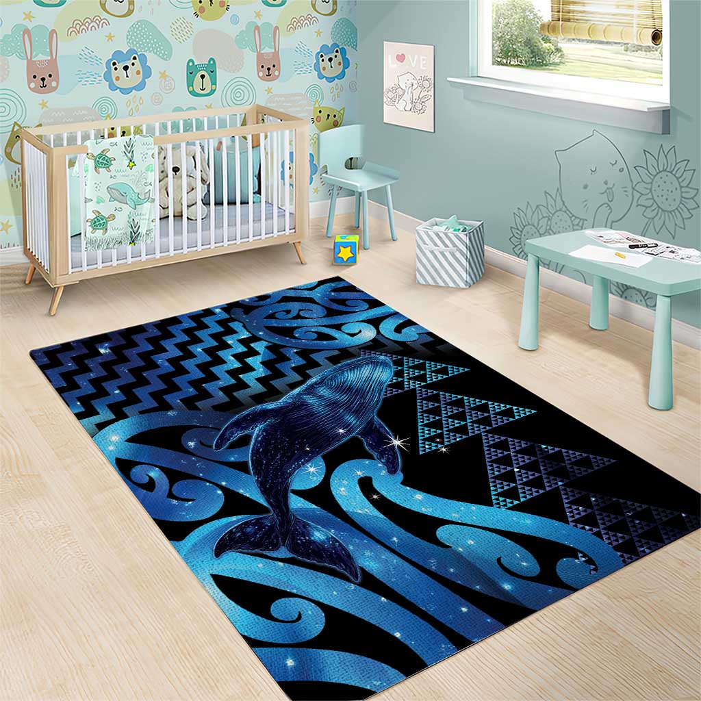 Humpback Whale Matariki New Zealand Area Rug NZ Maori Paikea Poutama Luxury Blue LT14 - Polynesian Pride