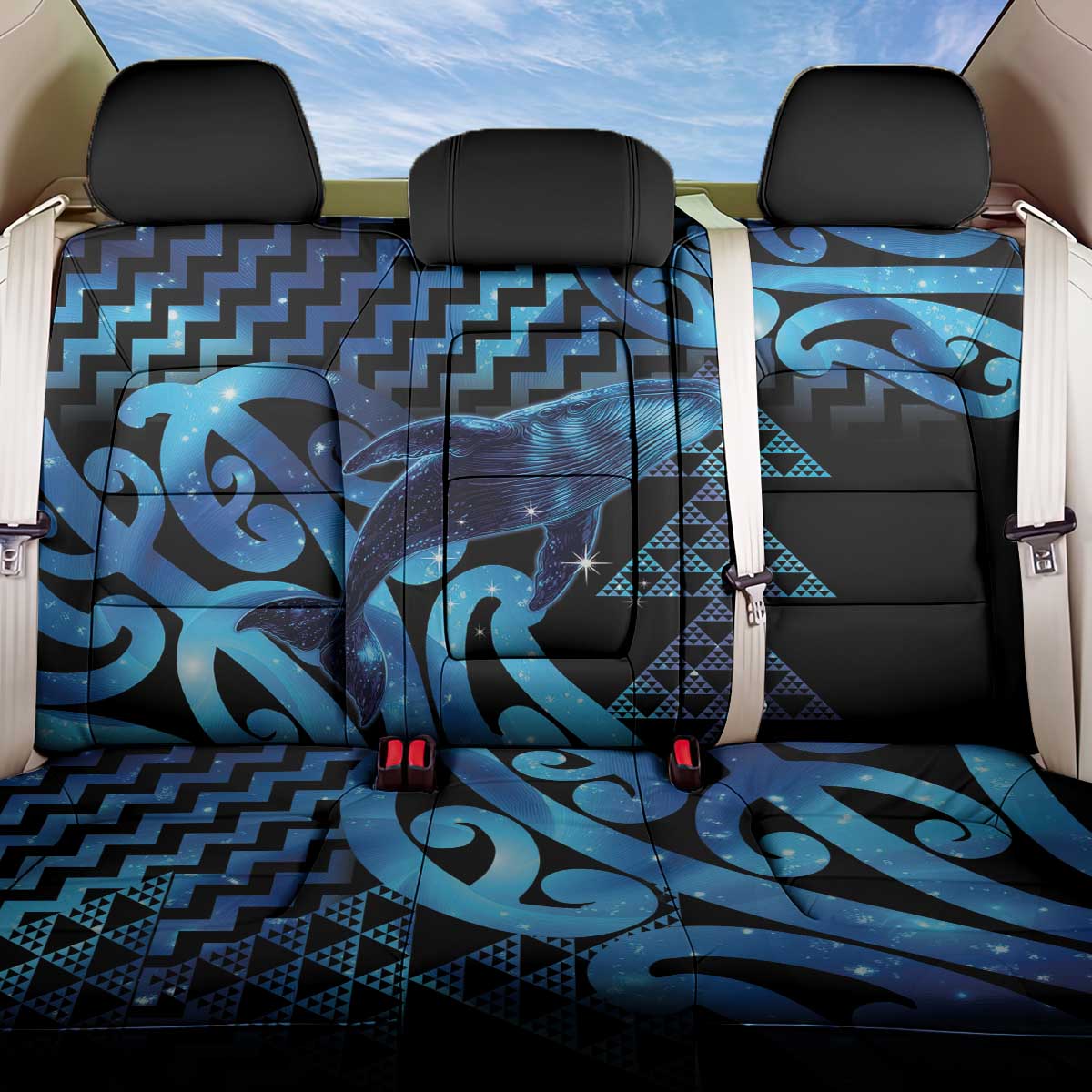 Humpback Whale Matariki New Zealand Back Car Seat Cover NZ Maori Paikea Poutama Luxury Blue LT14 One Size Blue - Polynesian Pride