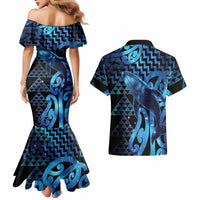 Humpback Whale Matariki New Zealand Couples Matching Mermaid Dress and Hawaiian Shirt NZ Maori Paikea Poutama Luxury Blue LT14 - Polynesian Pride