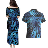 Humpback Whale Matariki New Zealand Couples Matching Puletasi and Hawaiian Shirt NZ Maori Paikea Poutama Luxury Blue LT14 - Polynesian Pride