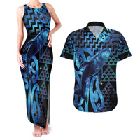 Humpback Whale Matariki New Zealand Couples Matching Tank Maxi Dress and Hawaiian Shirt NZ Maori Paikea Poutama Luxury Blue LT14 Blue - Polynesian Pride