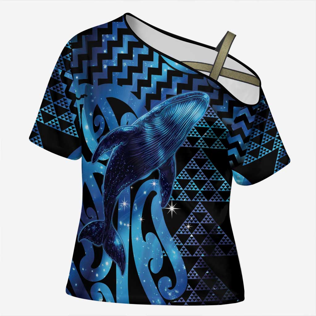 Humpback Whale Matariki New Zealand Cross Shoulder Shirt NZ Maori Paikea Poutama Luxury Blue LT14 Female Blue - Polynesian Pride