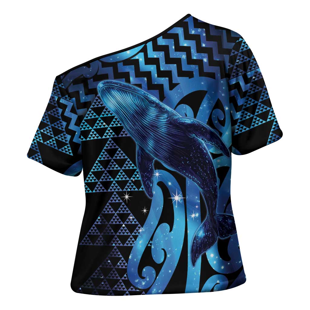 Humpback Whale Matariki New Zealand Cross Shoulder Shirt NZ Maori Paikea Poutama Luxury Blue LT14 - Polynesian Pride