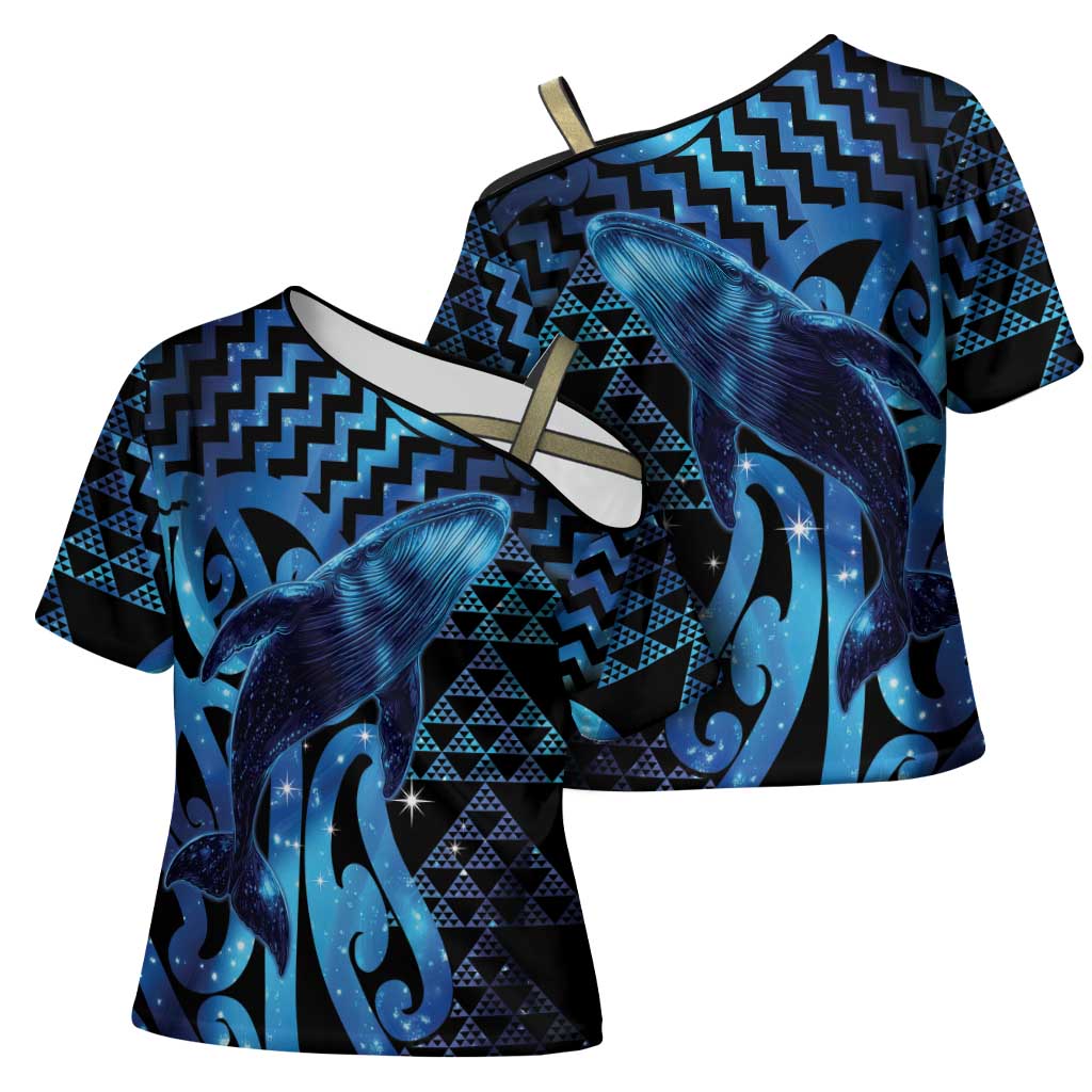 Humpback Whale Matariki New Zealand Cross Shoulder Shirt NZ Maori Paikea Poutama Luxury Blue LT14 - Polynesian Pride